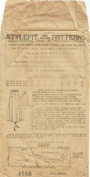 Style Fit Patterns 7872 (1916) PDF Waist 30
