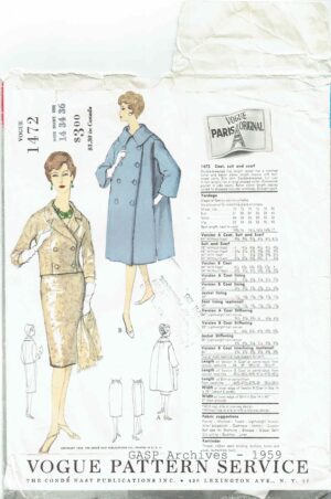 Vogue Paris Original 1472 (1959-1962) Original Size 14 Bust 34 Waist 26 Hip 36 - Image 2